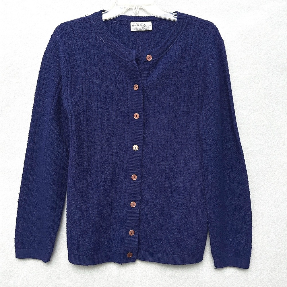 Cuddle Knit Women S/M Cardigan Navy Blue Vintage 70s Wintuk Orlon Sweater